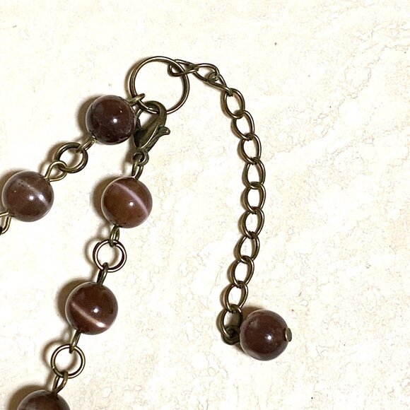 Purple Cat's Eye Bronze Link Adjustable Choker necklace - Picture 9 of 10